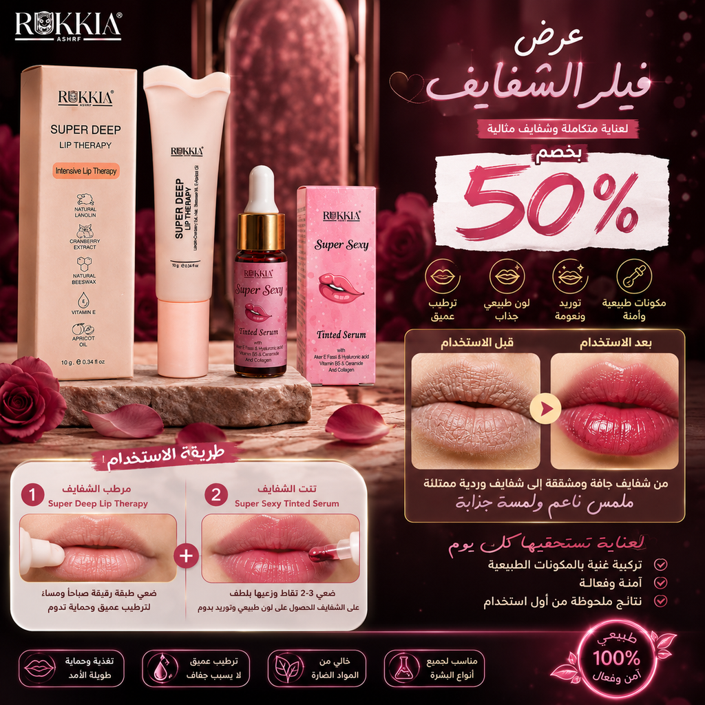 عرض فيلر الشفايف - سيروم تنت سوبر سيكسي + مرطب شفايف سوبر ليب ثيرابي