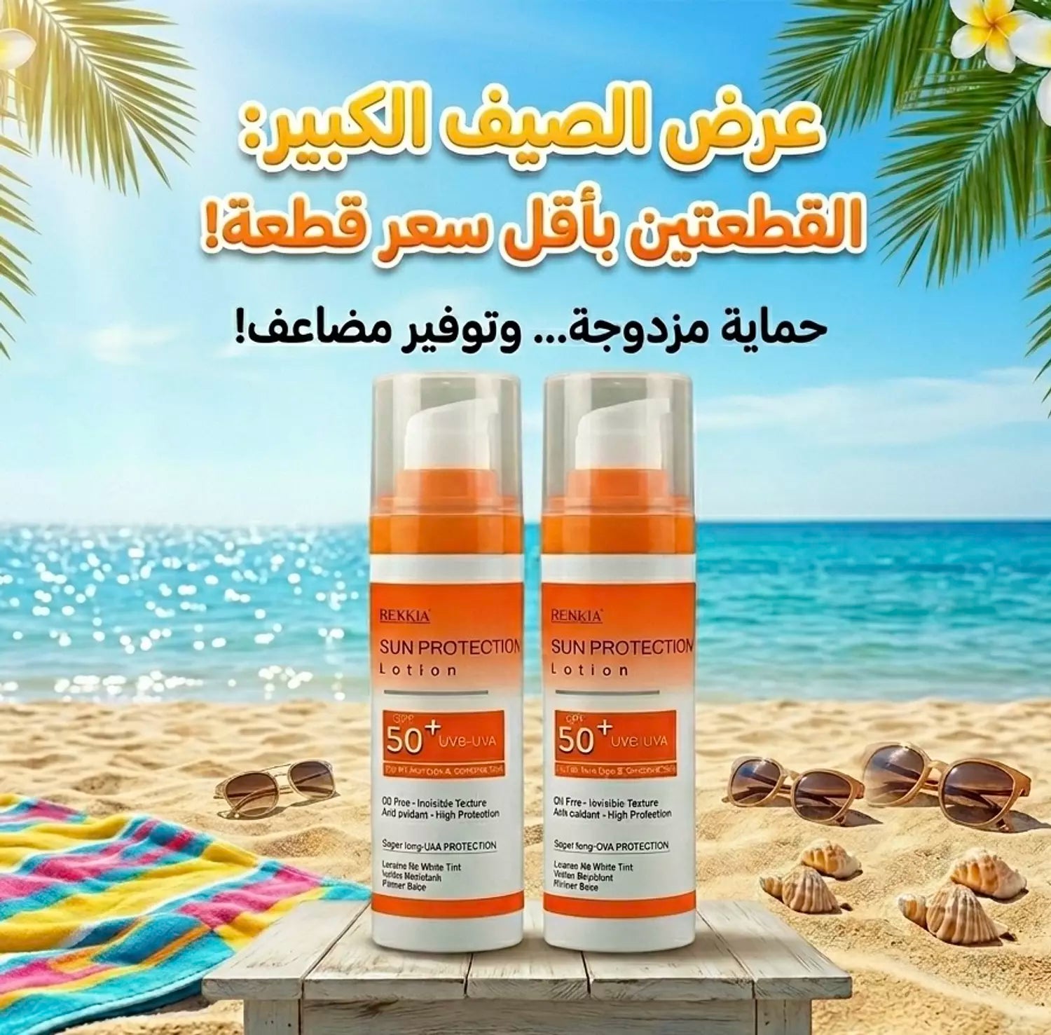 صن بروتيكشن لوشن صن سكرين طبي للحماية من اشعة الشمس SPF 50+ UVA / UVB بدون وايت كاست بدون ملمس دهني - مناسب كل انواع البشره حتي الدهنيه والحساسه