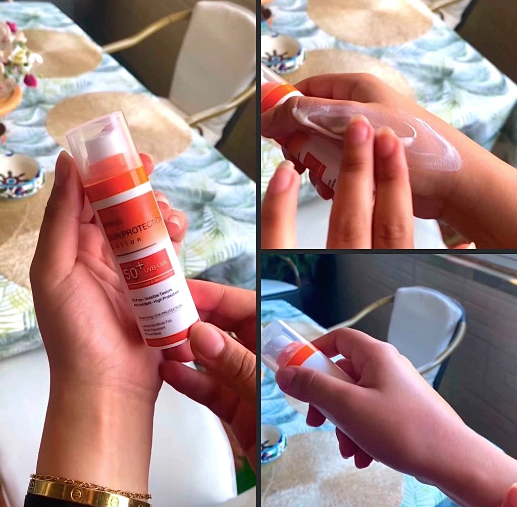 صن بروتيكشن لوشن صن سكرين طبي للحماية من اشعة الشمس SPF 50+ UVA / UVB بدون وايت كاست بدون ملمس دهني - مناسب كل انواع البشره حتي الدهنيه والحساسه